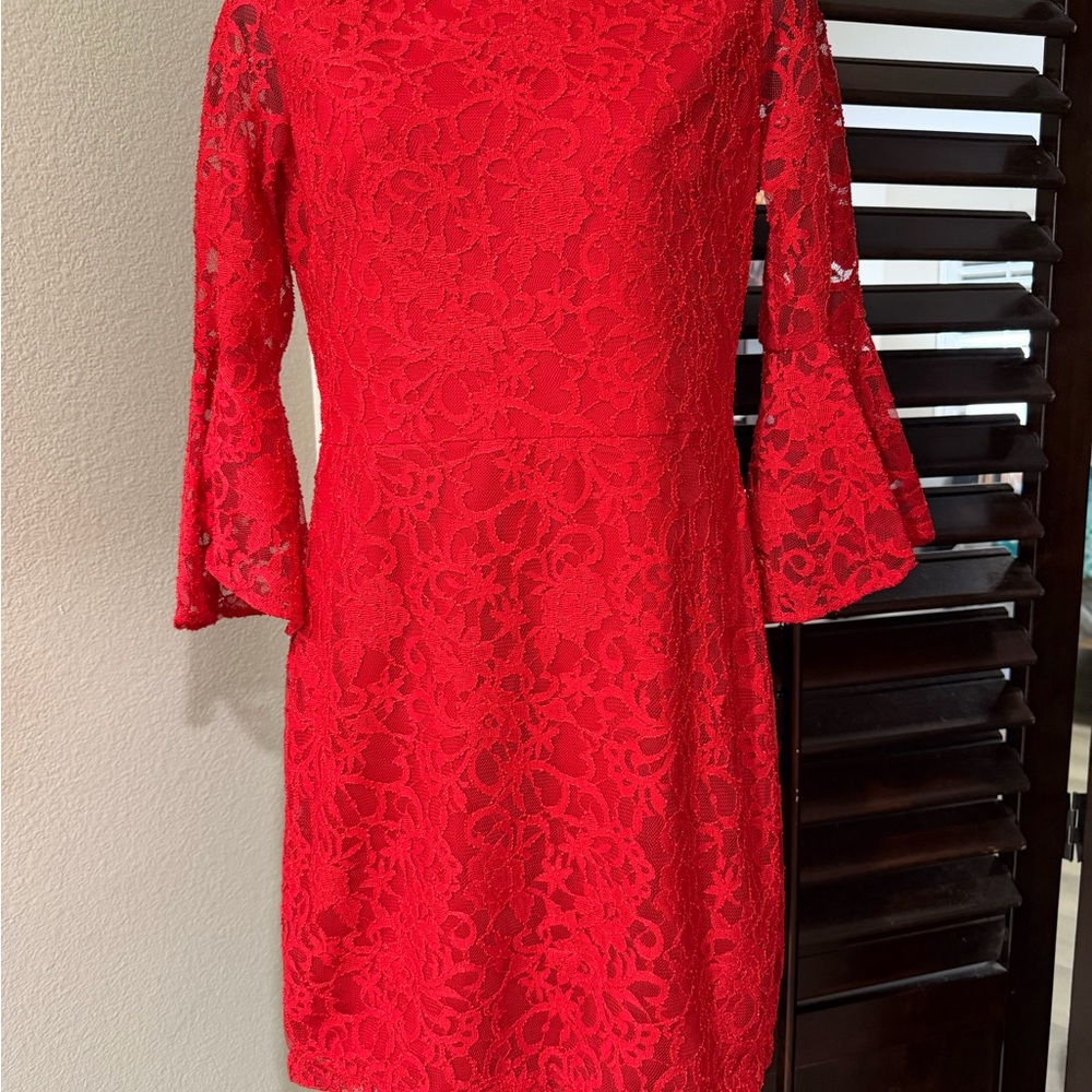 Gabby Skye Vibrant Red Lace Dress